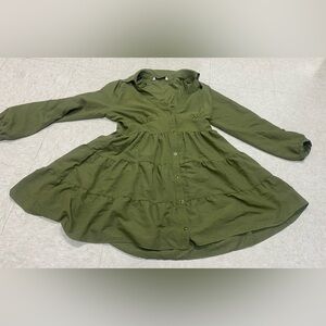 Zara Army Green Tiered Long Sleeve Shirt Dress